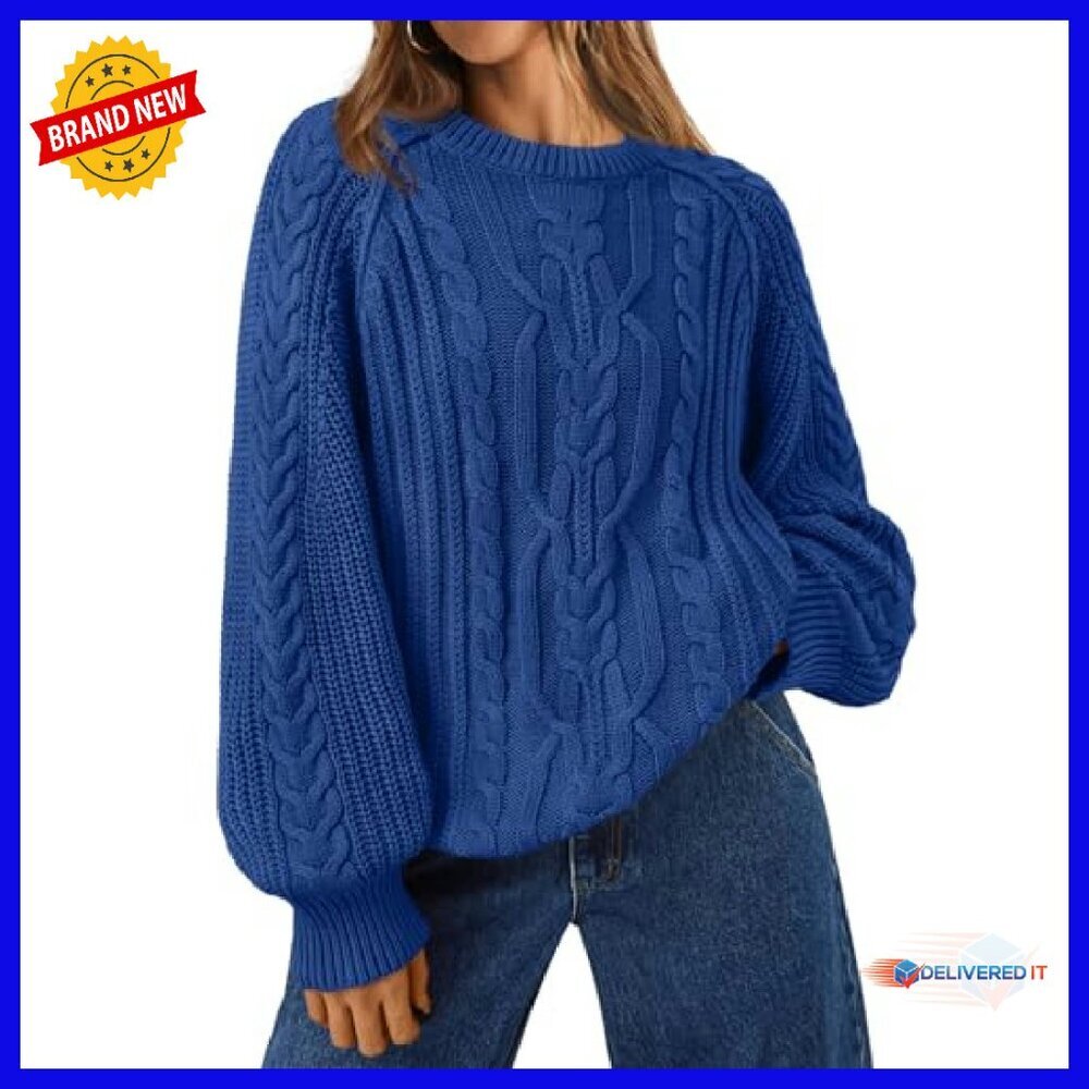 Oversized Cable Knit Pullover Sweater Soft Cotton Blend Fall Winter - Picture 2 of 7